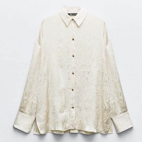 Zara shirt top button up long sleeve women m Wrinkled Look - Picture 1 of 9